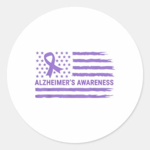 Heimers Awareness Purple Ribbon American Flag Deme Classic Round Sticker