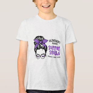 Heimers Warrior Awareness Support Squad Messy Bun Tri-Blend Shirt