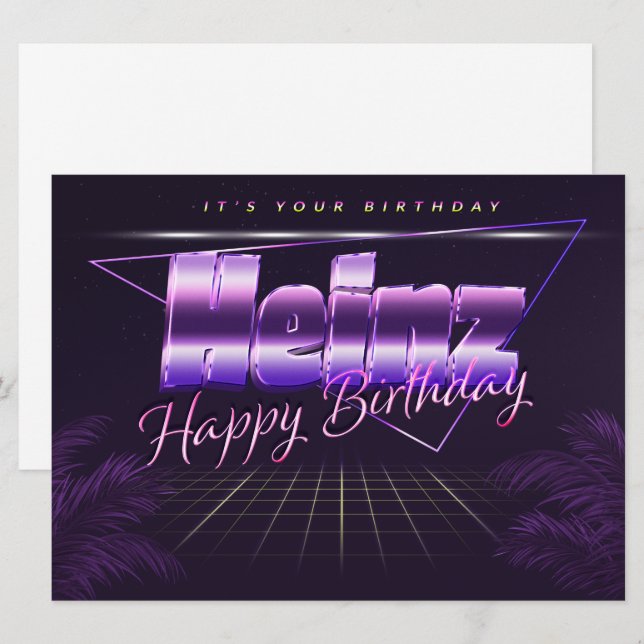 Heinz Name First name lila retro Map Birthday Card (Front/Back)