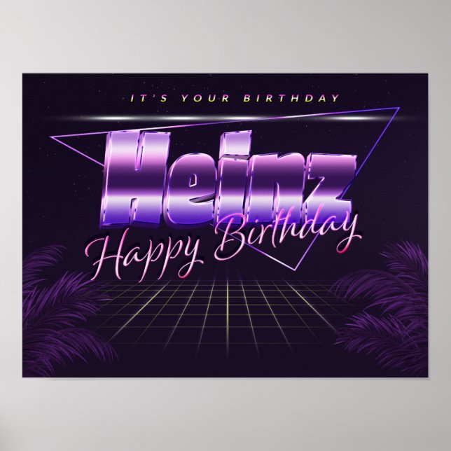Heinz Name First Name purple retro Poster Birthday (Front)