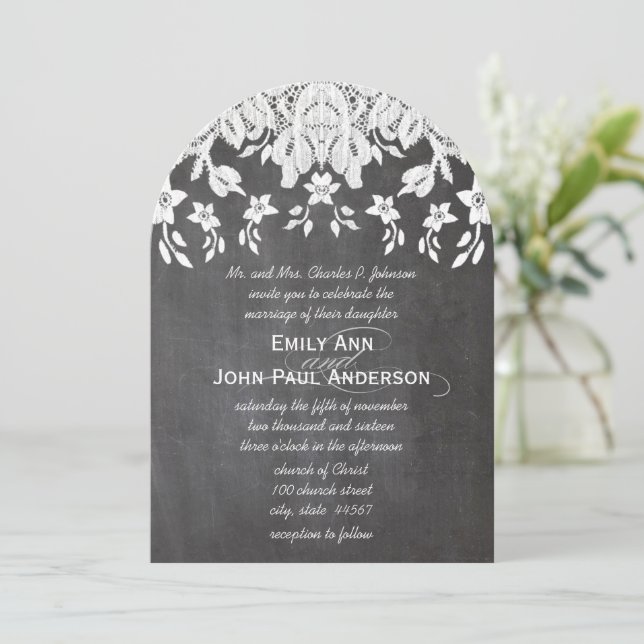 Heirloom Chalkboard and Lace Elegant Wedding Invitation (Standing Front)