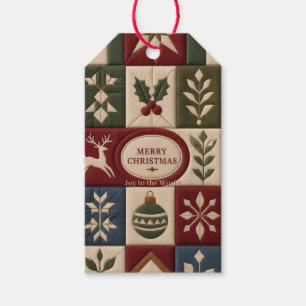 Heirloom Christmas Quilt Patchwork, happy holiday Gift Tags