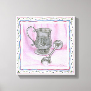 Heirloom Cup & Rattle on Purple Background Canvas Print