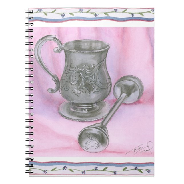 Heirloom Cup & Rattle on Purple Background Notebook (Front)