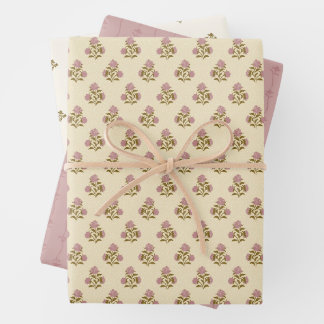 Heirloom Florals - Dusty Mauve Pink & Soft Yellow Wrapping Paper Sheet