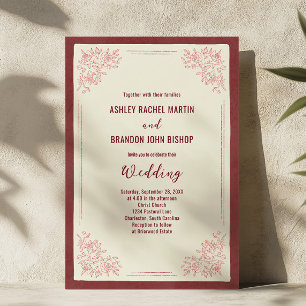 Heirloom Garden Burgundy Vintage Floral Wedding Invitation