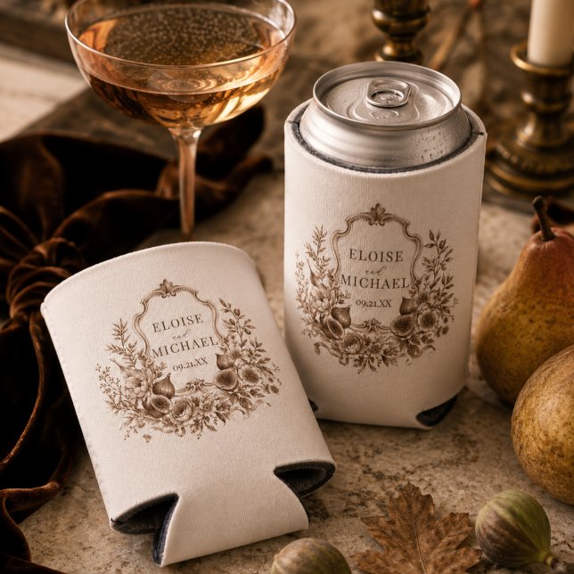 Heirloom Harvest Monogram Crest Fall Wedding Can Cooler (Heirloom Harvest Monogram Crest Fall Wedding Can Cooler)