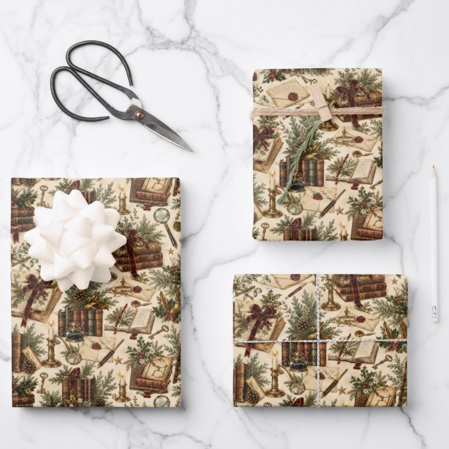 Heirloom Holiday Library Wrapping Paper Sheet (Front)