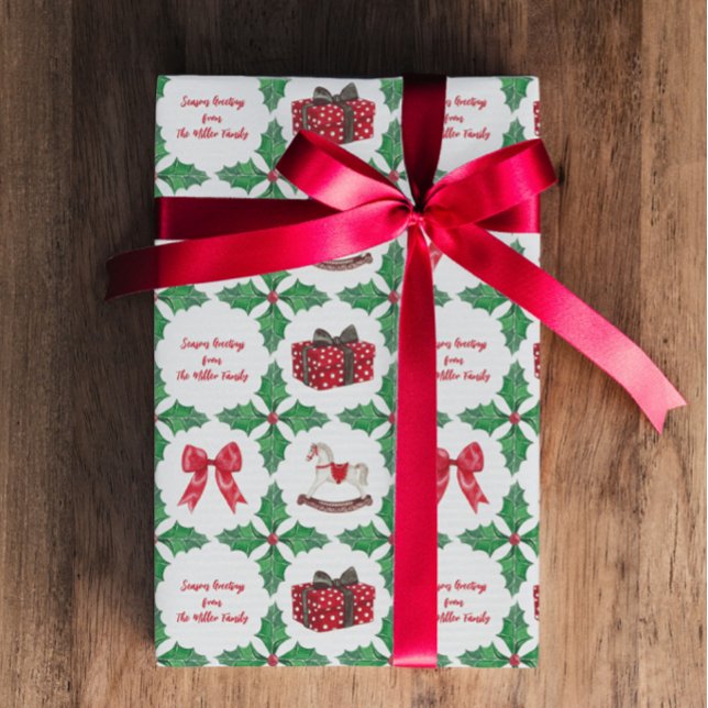 Heirloom Holly Patchwork Custom Christmas Holiday Wrapping Paper (Creator Uploaded)