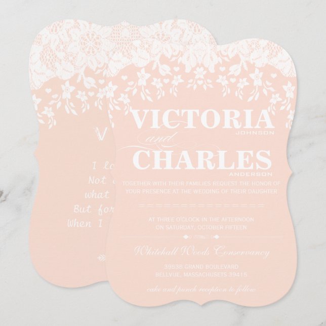 Heirloom Lace Rustic Barn Vintage Pink Wedding Invitation (Front/Back)