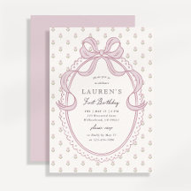 Heirloom Pink Bow Floral Pattern First Birthday In