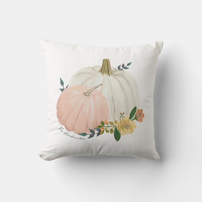Heirloom Pumpkin With Family Name Cushion (Front)