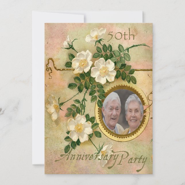 Heirloom Rose 50th Anniversary Personalised Photo Invitation (Front)