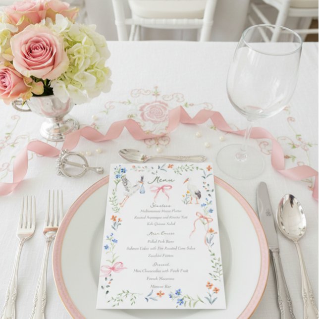 Heirloom Rose and Stork Baby Shower  Menu (Creator Uploaded)