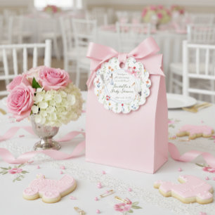Heirloom Rose Bow and Stork Baby Shower Thank You Favour Tags