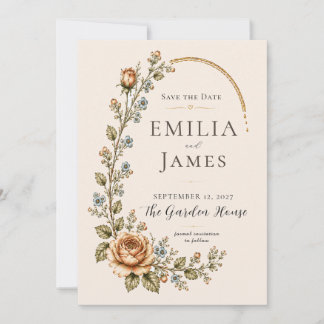 Heirloom Rose Garden Vintage Botanical Save The Date
