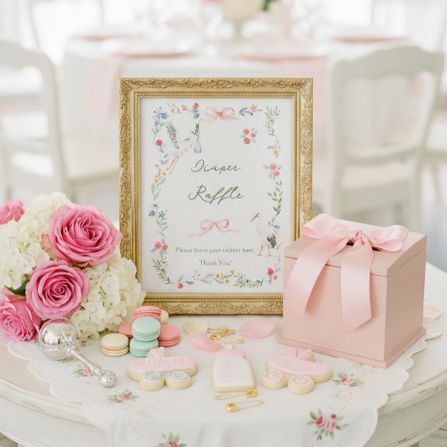 Heirloom Rose & Ribbon Stork Diaper Raffle Poster (Creator Uploaded)