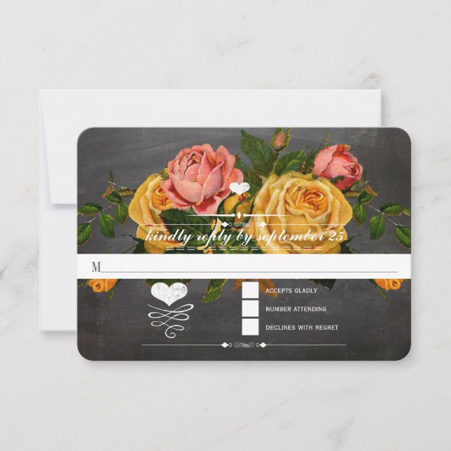 Heirloom Roses Chalkboard Typography RSVP (Front)