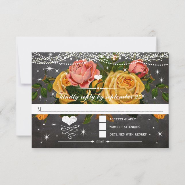 Heirloom Roses Chalkboard Typography RSVP (Front)