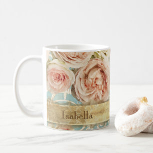 Heirloom Roses with Damask Add Name Coffee Mug