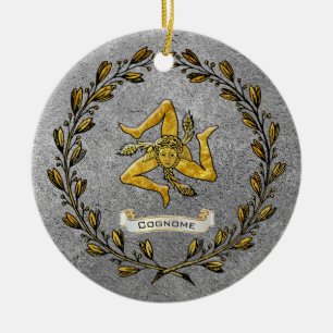 Heirloom Sicilian Trinacria Personalise Ceramic Tree Decoration