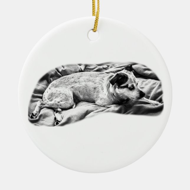 Heirloom Terrier, Resting and Ready Ceramic Tree Decoration (Front)