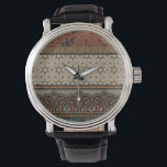 Heirloom Textile with Decorative Patterns Watch<br><div class="desc">Print of a decorative heirloom textile by June Erica Vess. Features floral patterns on a tan background. If you like earth tones and flowers this is the purchase for you!</div>