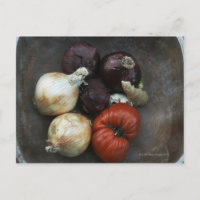 Heirloom tomato, yellow onion, red onion, ginger