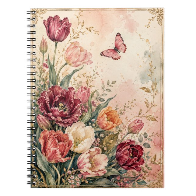 Heirloom Watercolor Tulip Garden  Notebook (Front)