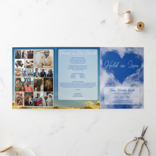 Held in Love Cloud Heart Trifold Funeral Program (Outside)