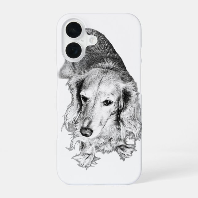 Held with Quiet Strength – Long-Haired Dachshund iPhone 16 Case (Back)