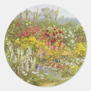 Helen Allingham Vintage A Herbaceous Border Classic Round Sticker