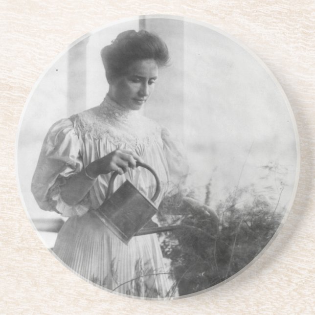 Helen Keller Watering Plants Portrait Coaster (Front)
