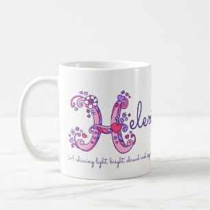 Helen name meaning heart flower H monogram mug