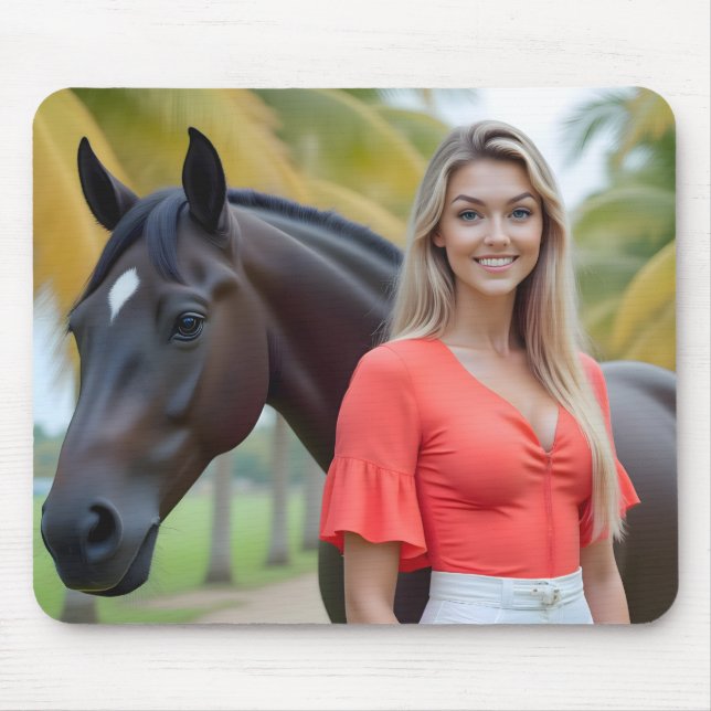 Helena and Her Horse Amidst Lush Greenery Mouse Mat (Front)