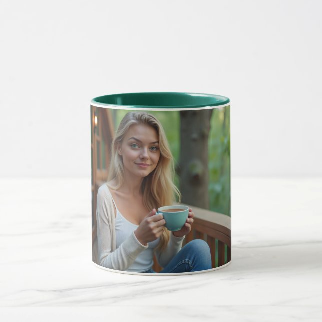 Helena Chevalier Enjoying Coffee/ Forest Balcony Mug (Center)