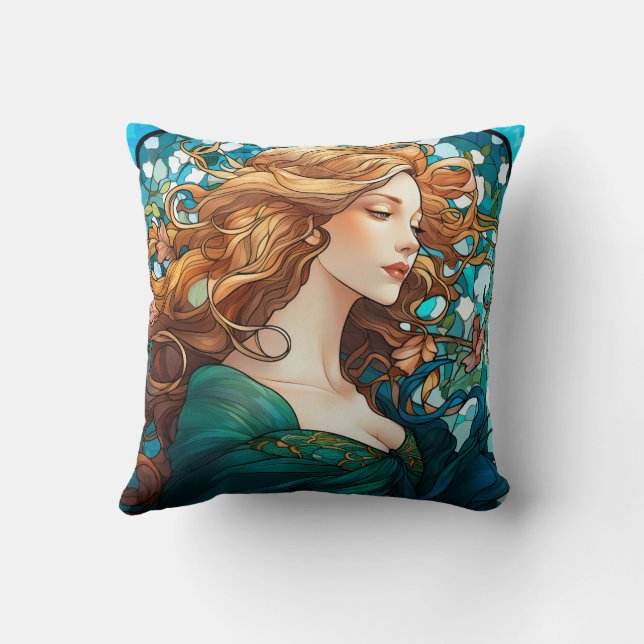Helena - Dark Blonde Woman in Art Nouveau Style Cushion (Back)