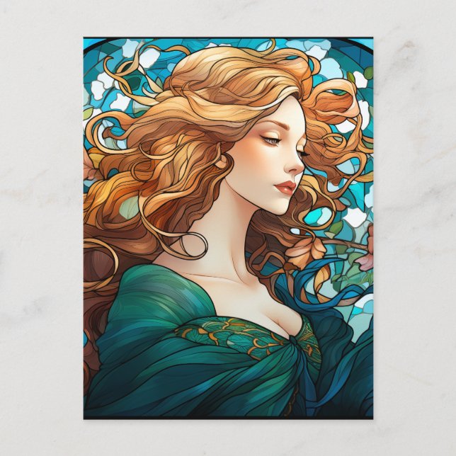 Helena - Dark Blonde Woman in Art Nouveau Style Holiday Postcard (Front)