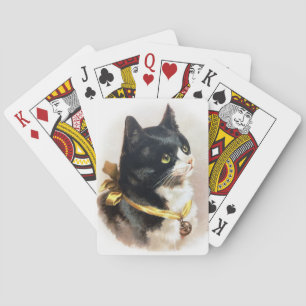Helena Maguire Tuxedo Cat, Yellow Ribbon and Bell Playing Cards