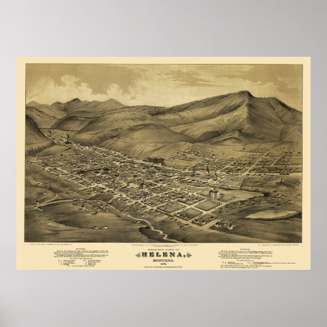 Helena, MT  Panoramic Map - 1875 Poster (Front)