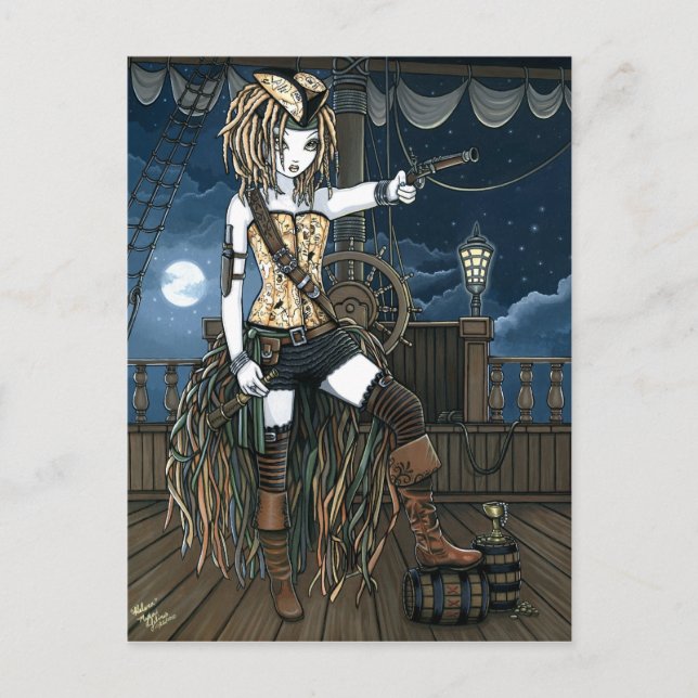 "Helena" Sky Pirate Ship Moon Fae Postcard (Front)