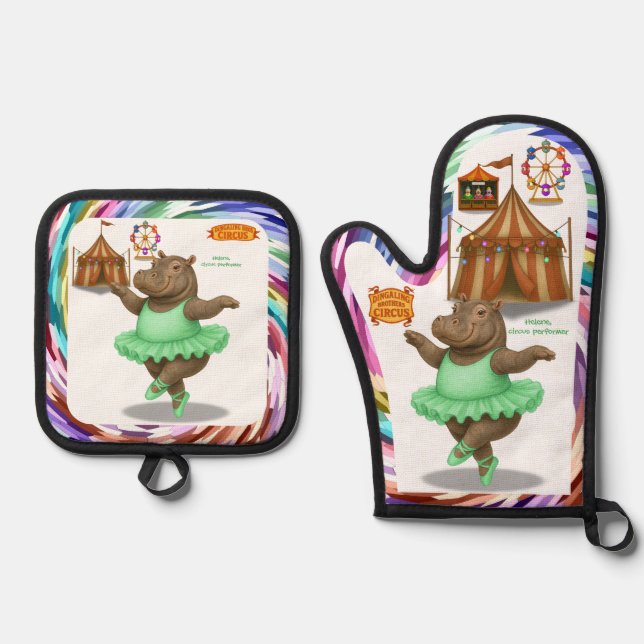 Helene circus performer oven mitt & pot holder set (Front)