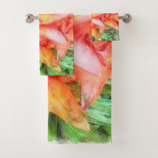 Helen's Coral Coloured Lilies Watercolor Bath Towel Set