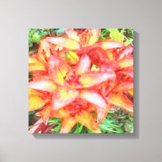 Helen's Coral Coloured Lilies Watercolor Canvas Print