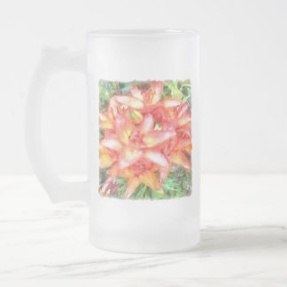 Helen's Coral Coloured Lilies Watercolor Frosted Glass Beer Mug
