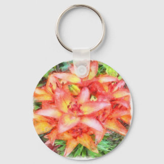 Helen's Coral Coloured Lilies Watercolor Key Ring