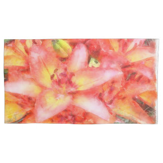 Helen's Coral Coloured Lilies Watercolor Pillowcase