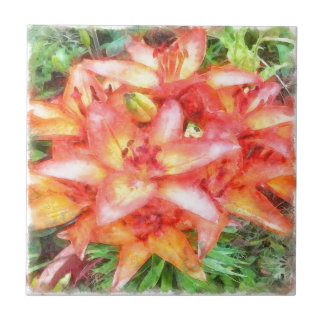 Helen's Coral Coloured Lilies Watercolor Tile