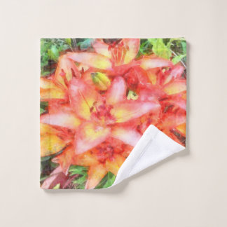 Helen's Coral Coloured Lilies Watercolor Wash Cloth