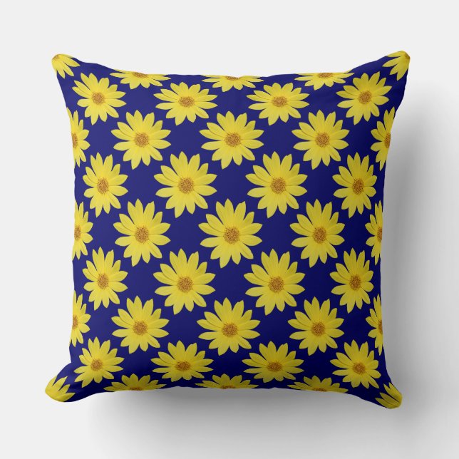 Helianthus 'Lemon Queen' Pattern - Dark Blue Cushion (Front)